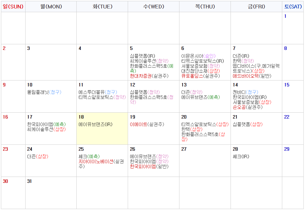 3월 공모주 캘린더