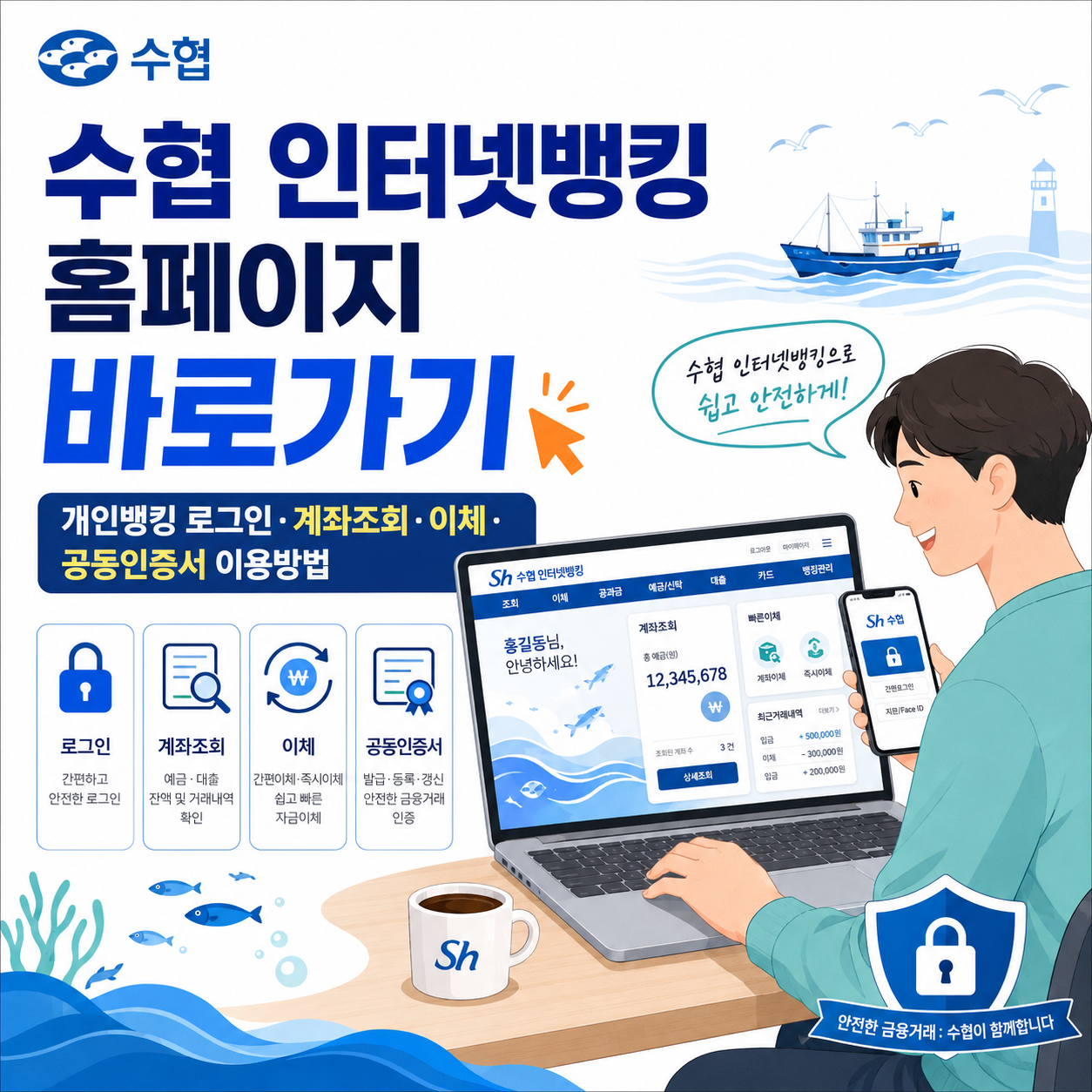 수협 인터넷뱅킹 홈페이지 바로가기 ❘ 개인뱅킹 로그인&middot;계좌조회&middot;이체&middot;공동인증서 이용방법
