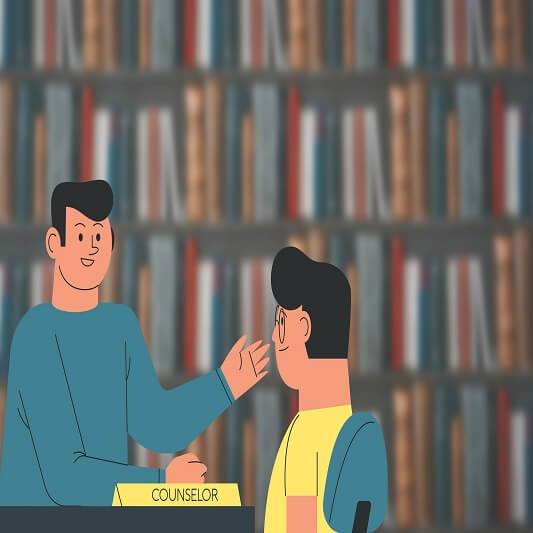 상담사와 수강생이 영어 회화 학원에 대해 이야기 나누고 있는 사진