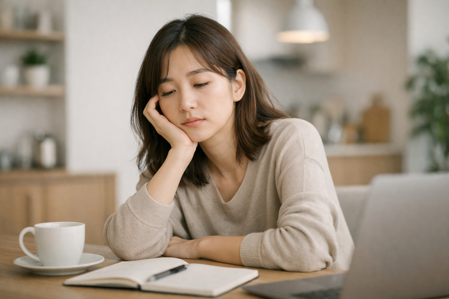아침에도 피곤하고 졸린 30대 여성 모습, 자도 자도 졸린 기면증 증상 설명 이미지