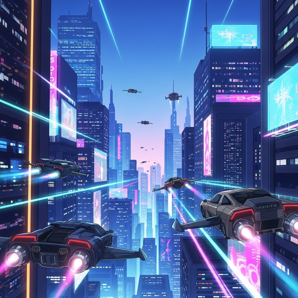 도시에 우주선이 날아다니는 장면 사진