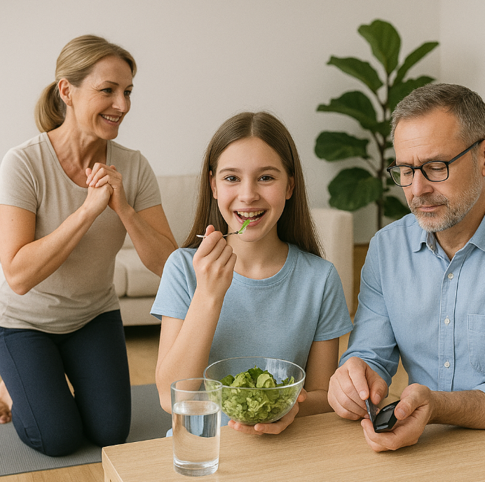 당뇨병 관리하는 가족의 모습