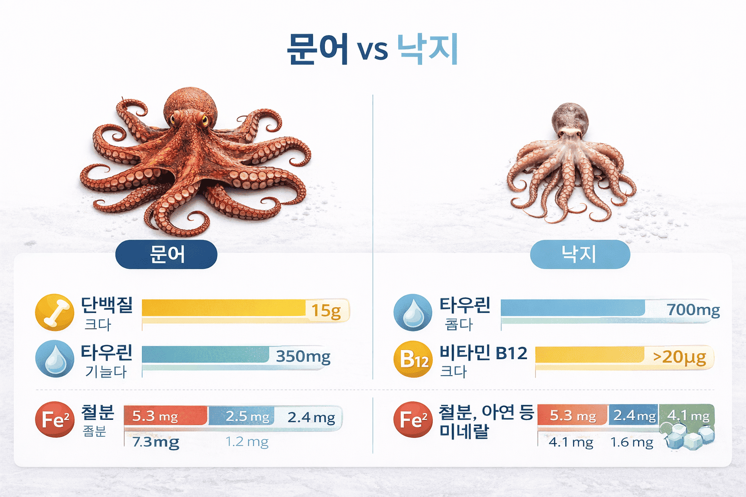 문어와 낙지 영양 성분 비교