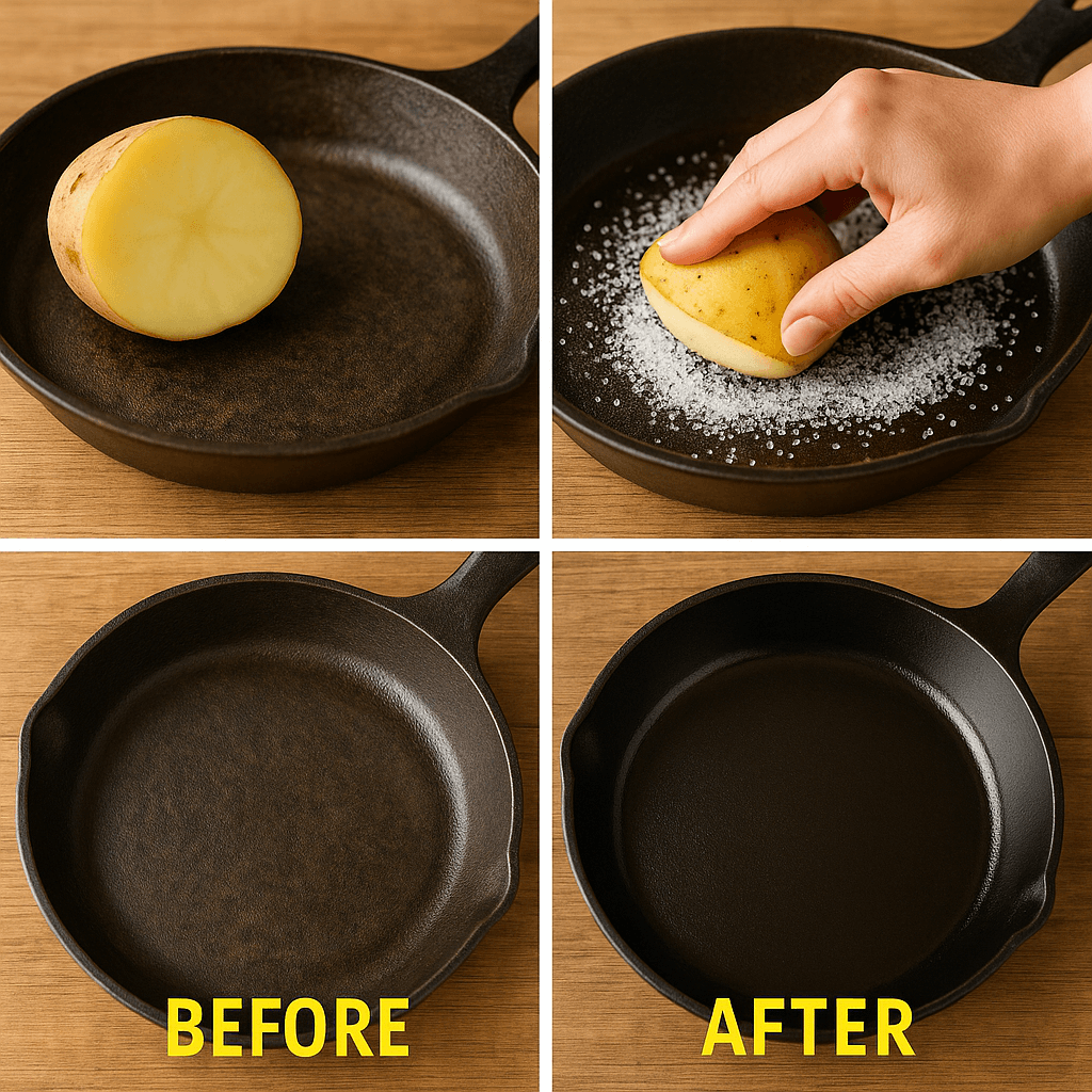 감자로 프라이팬 광택 복원하는 생활꿀팁