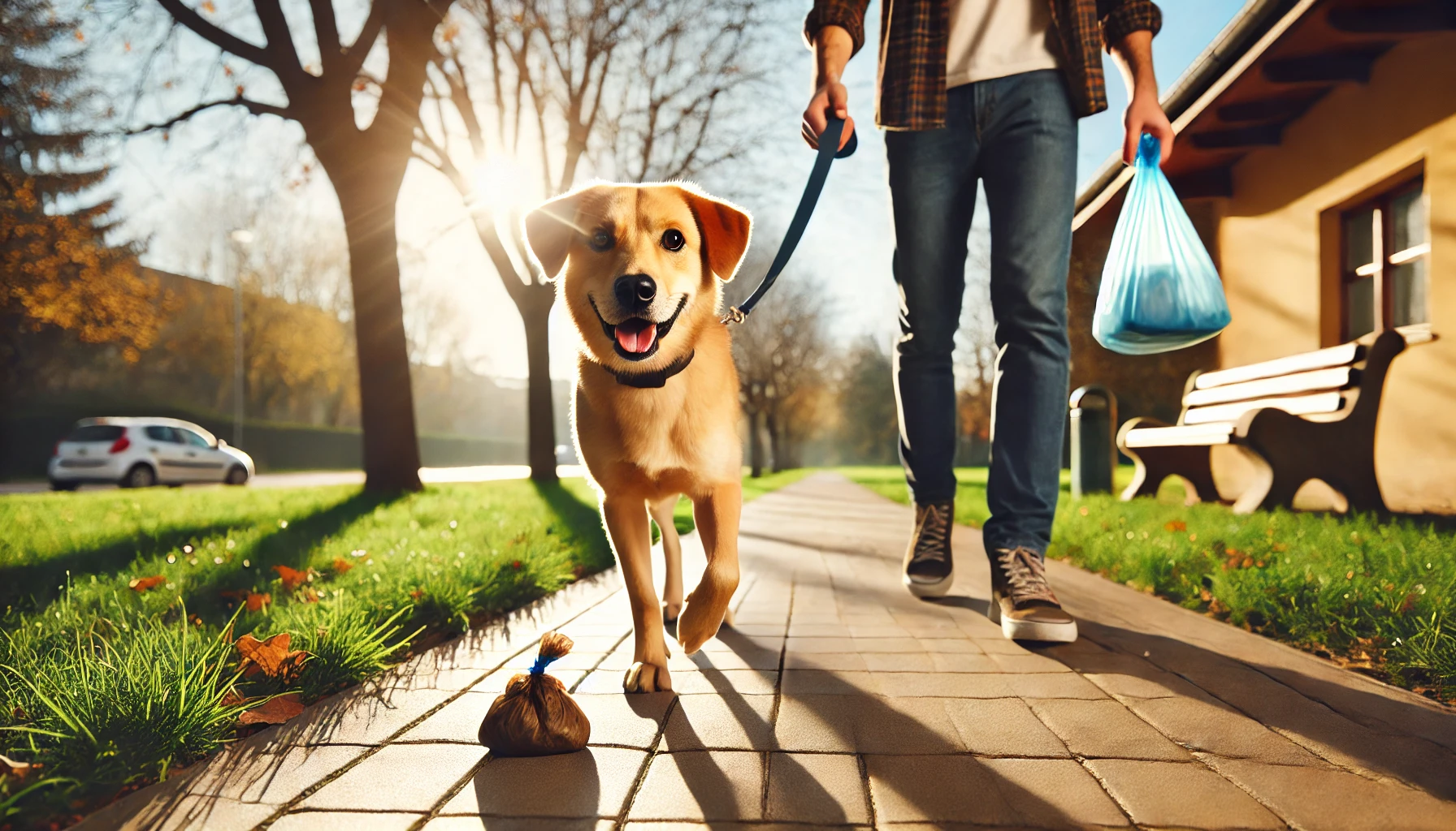 강아지와 주인이 산책하는 그림