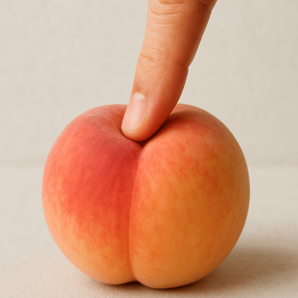 복숭아를 눌러보고있는 손가락 사진