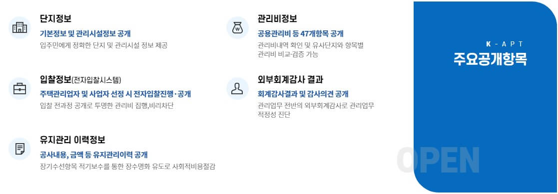 K-apt 주요 공개 항목