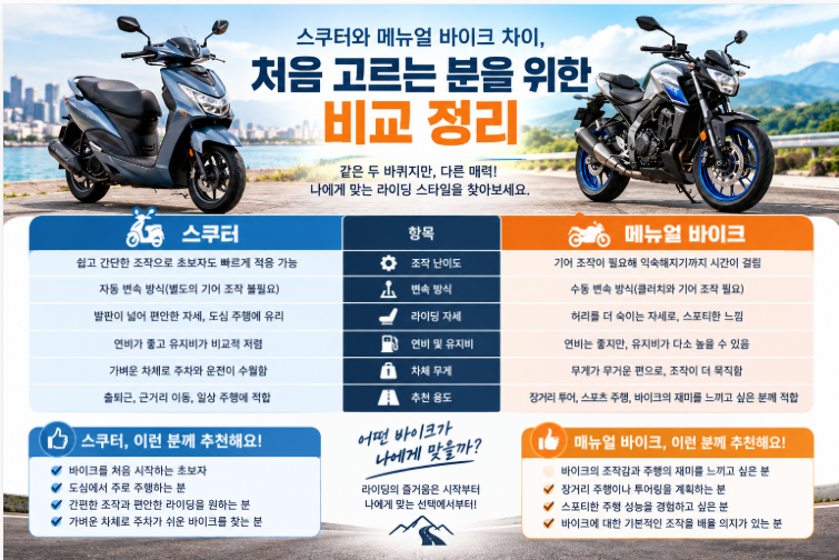 스쿠터와 메뉴얼 바이크 차이