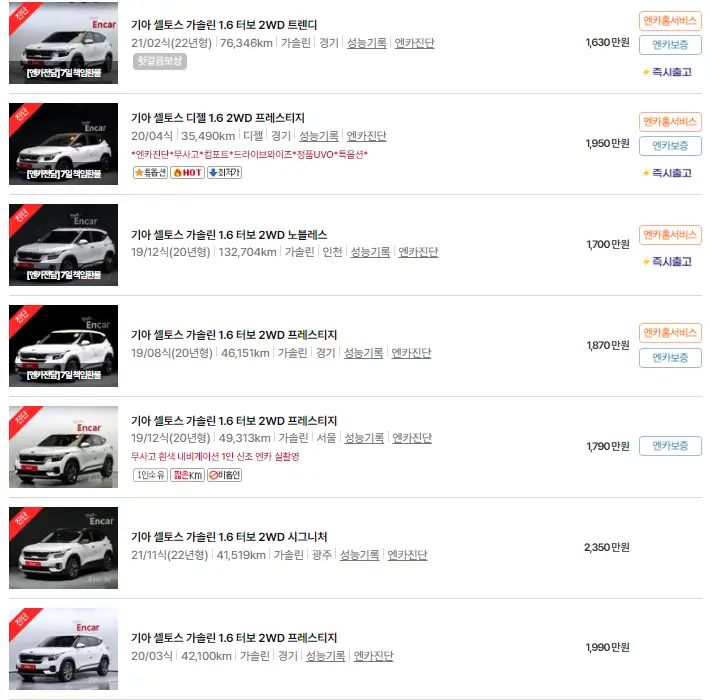 셀토스 (19년 ~ 현재) 중고차 가격