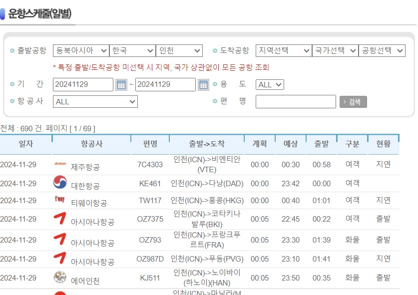 김포공항-출발-도착-시간
