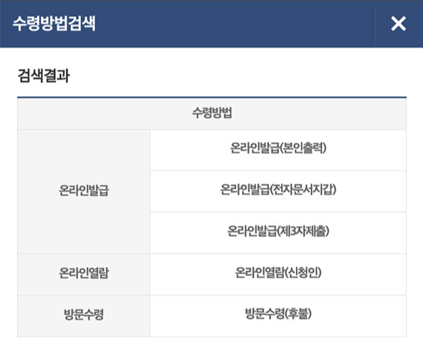 자동차 등록원부 발급 방법을 직접 출력, 전자문서지갑 전송, 제3자제출 중 선택할 수 있습니다.