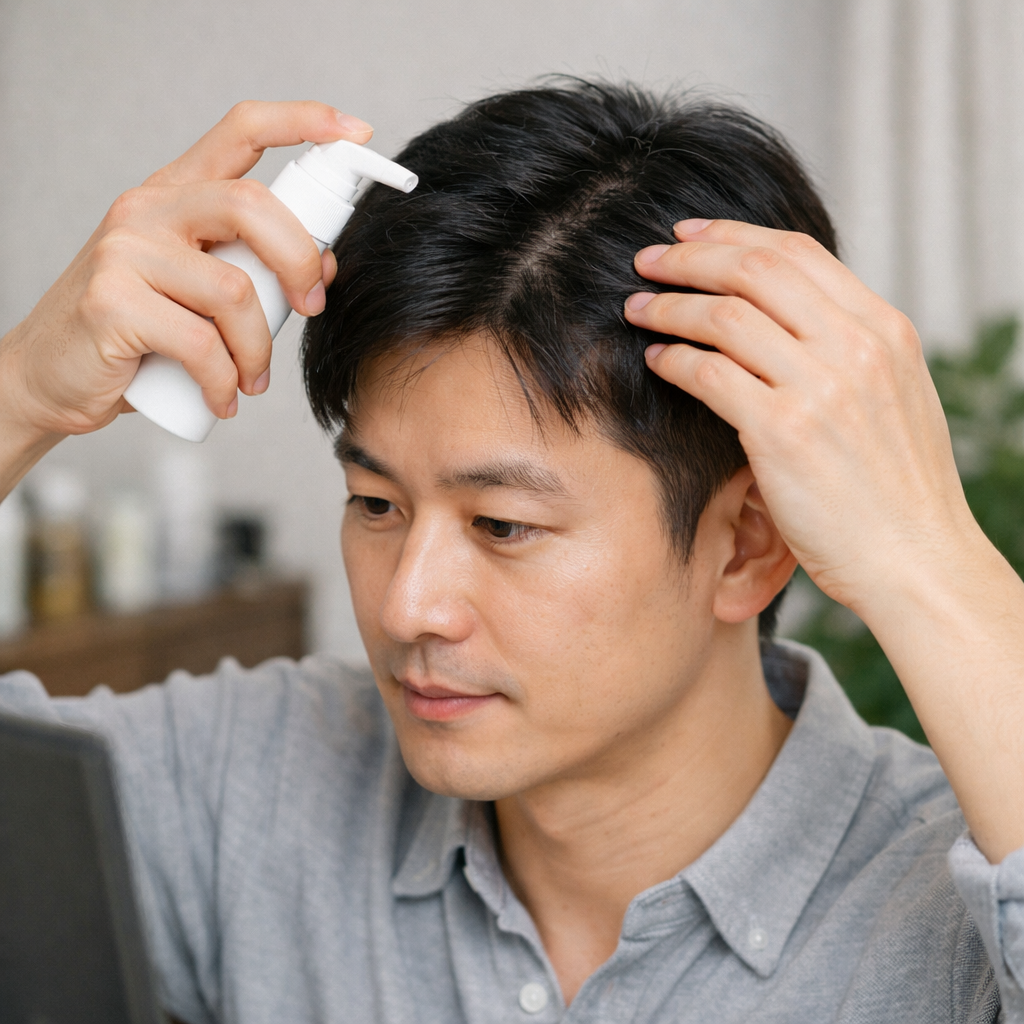 원형탈모 치료를 위해 두피에 바르는 약을 준비하는 모습