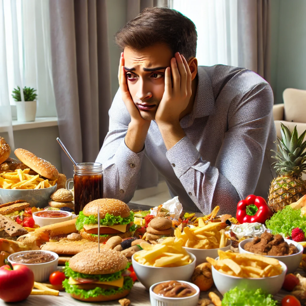 폭식으로 고민하는 남성 이미지