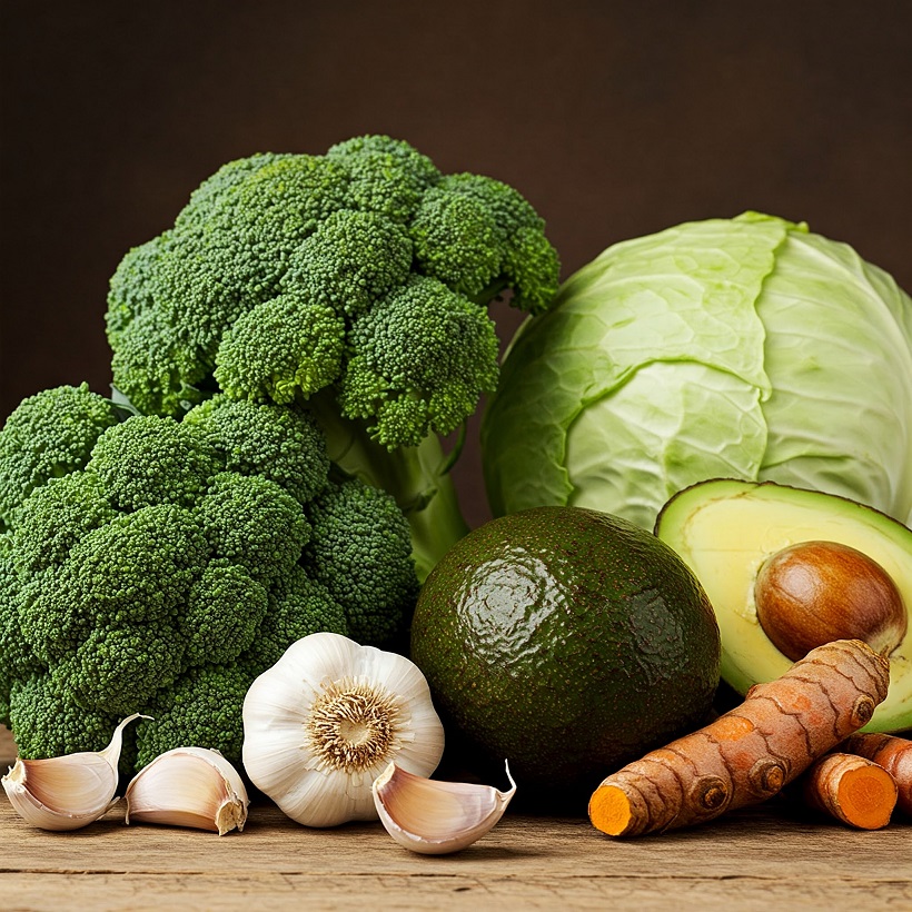 브로콜리, 양배추, 마늘, 아보카도