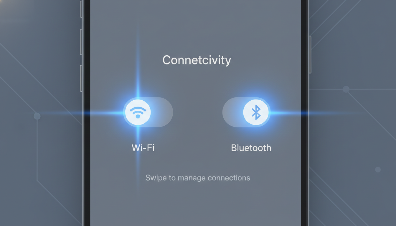 스마트폰 제어센터에서 와이파이와 블루투스를 동시에 활성화하는 설정 화면 일러스트