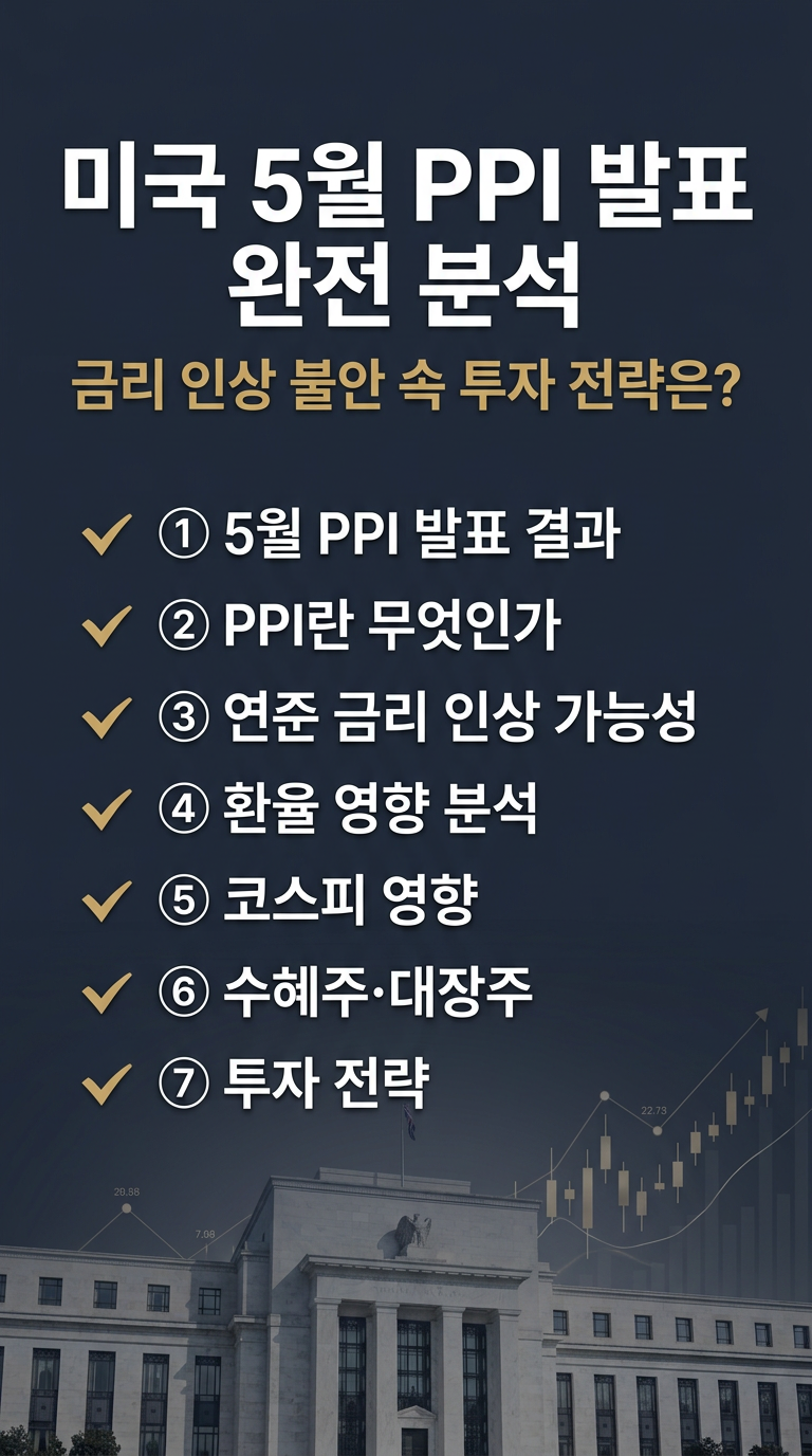2026 미국 5월 ppi 발표 결과, 내용, 금리 인상 가능성, 환율, 코스피 영향, 관련주, 수혜주, 대장주, 투자 전략 분석