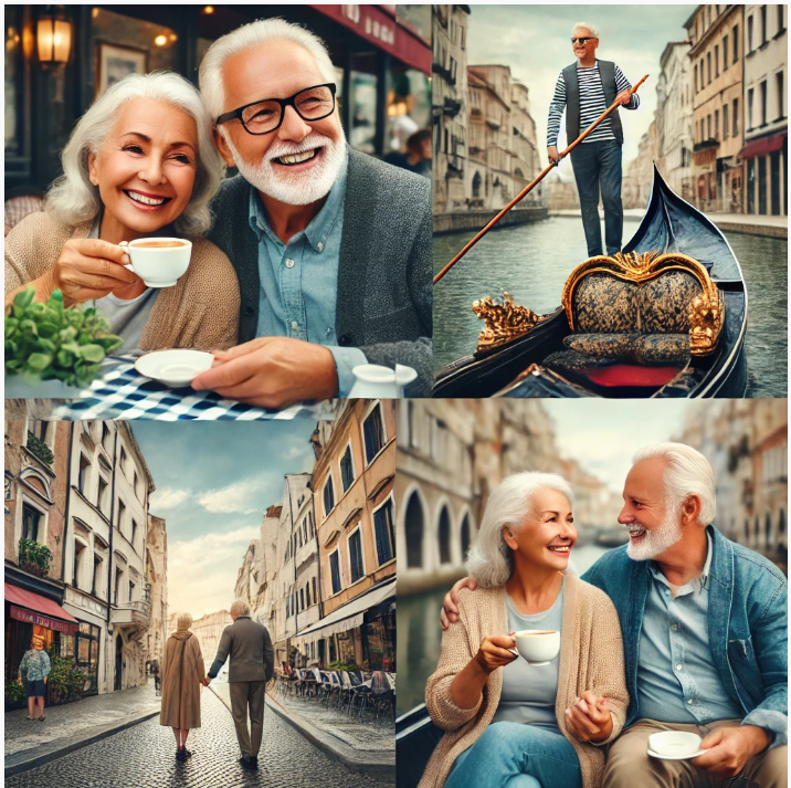 은퇴한 부부의 여행 사진 4장 모음