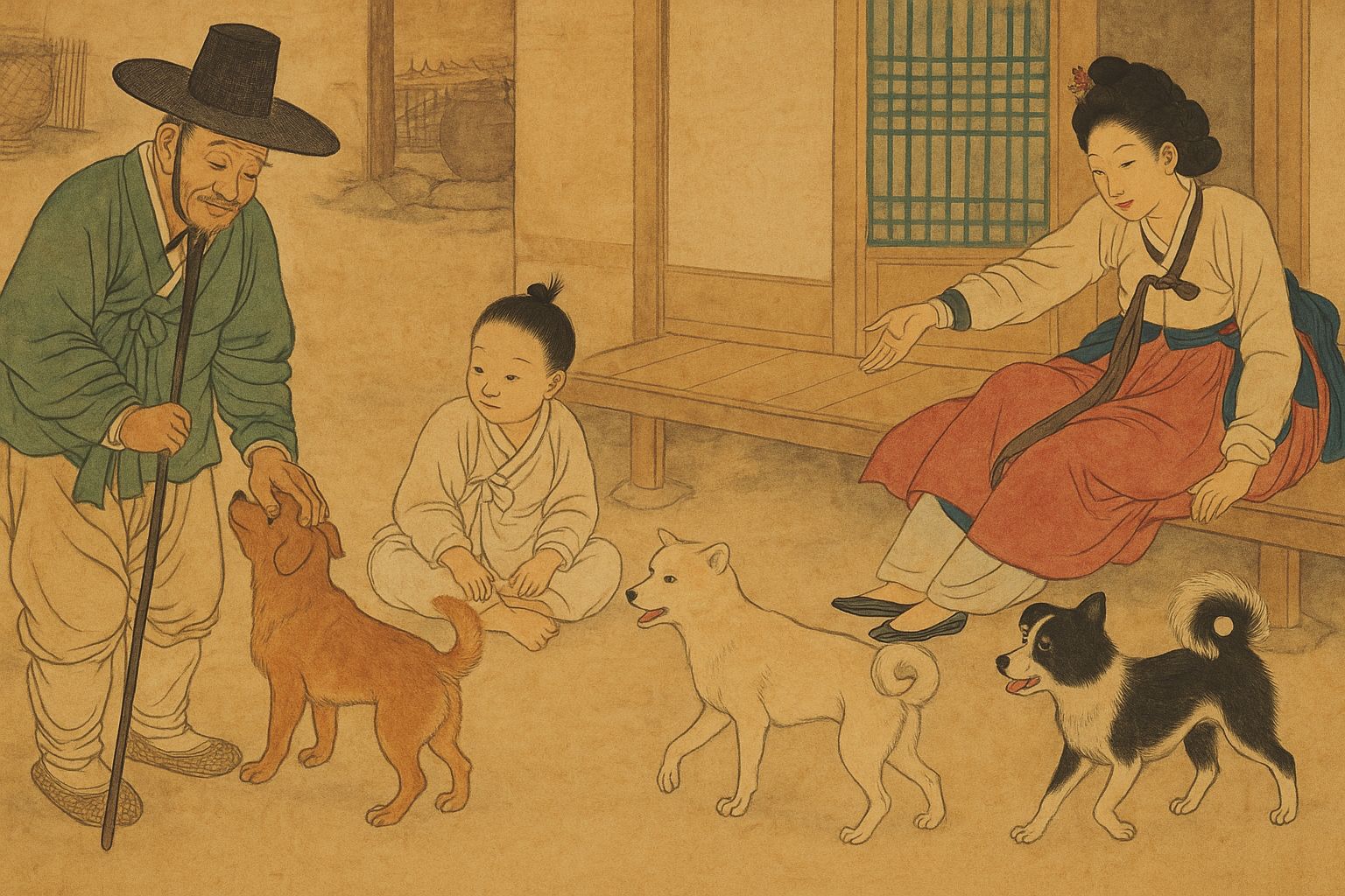 조선시대에 마당에서 함께 살던 개들