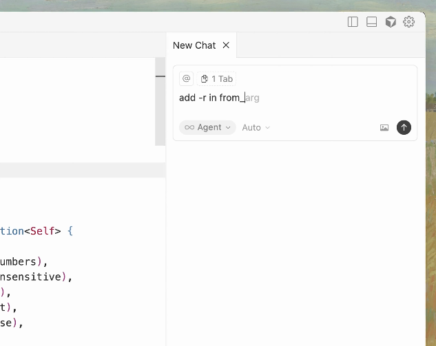 cursor ai에서 Agent Autocomplete 사용하는 화면