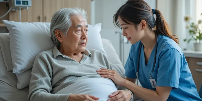 위내시경을 마친 환자를 보호자가 따뜻하게 돌보는 모습