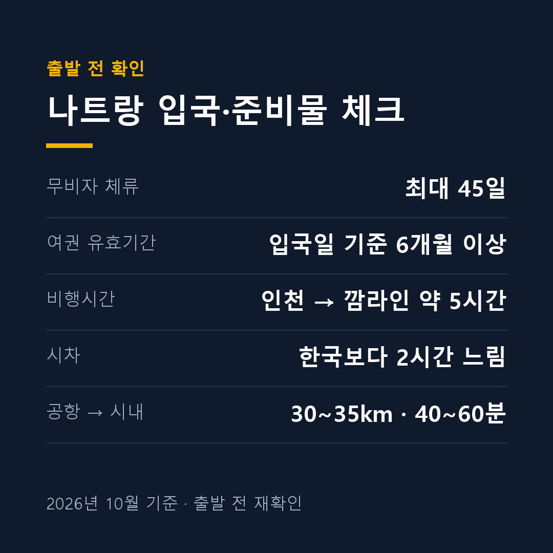 나트랑 여행 준비물과 입국 체크리스트 정리 카드