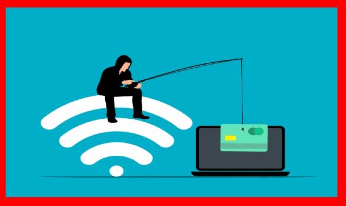 "피싱 사기를 상징하는 해커가 낚싯대로 신용카드를 훔치는 사이버 범죄 일러스트"