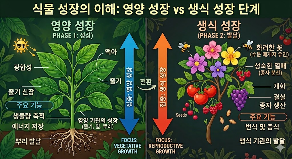 식물의 영양 생장과 생식 생장 개념 비교