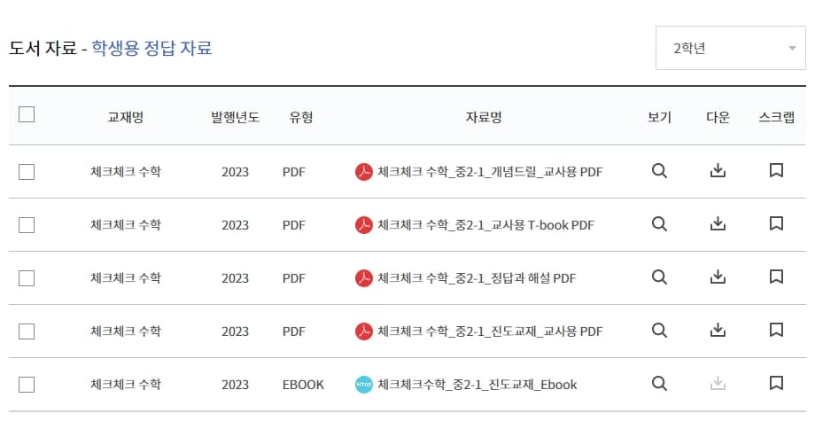 체크체크 수학 중2-1 답지