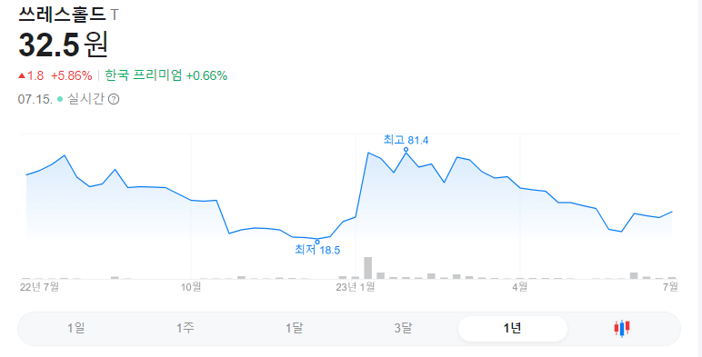 쓰레스홀드 1년 주가그래프입니다.