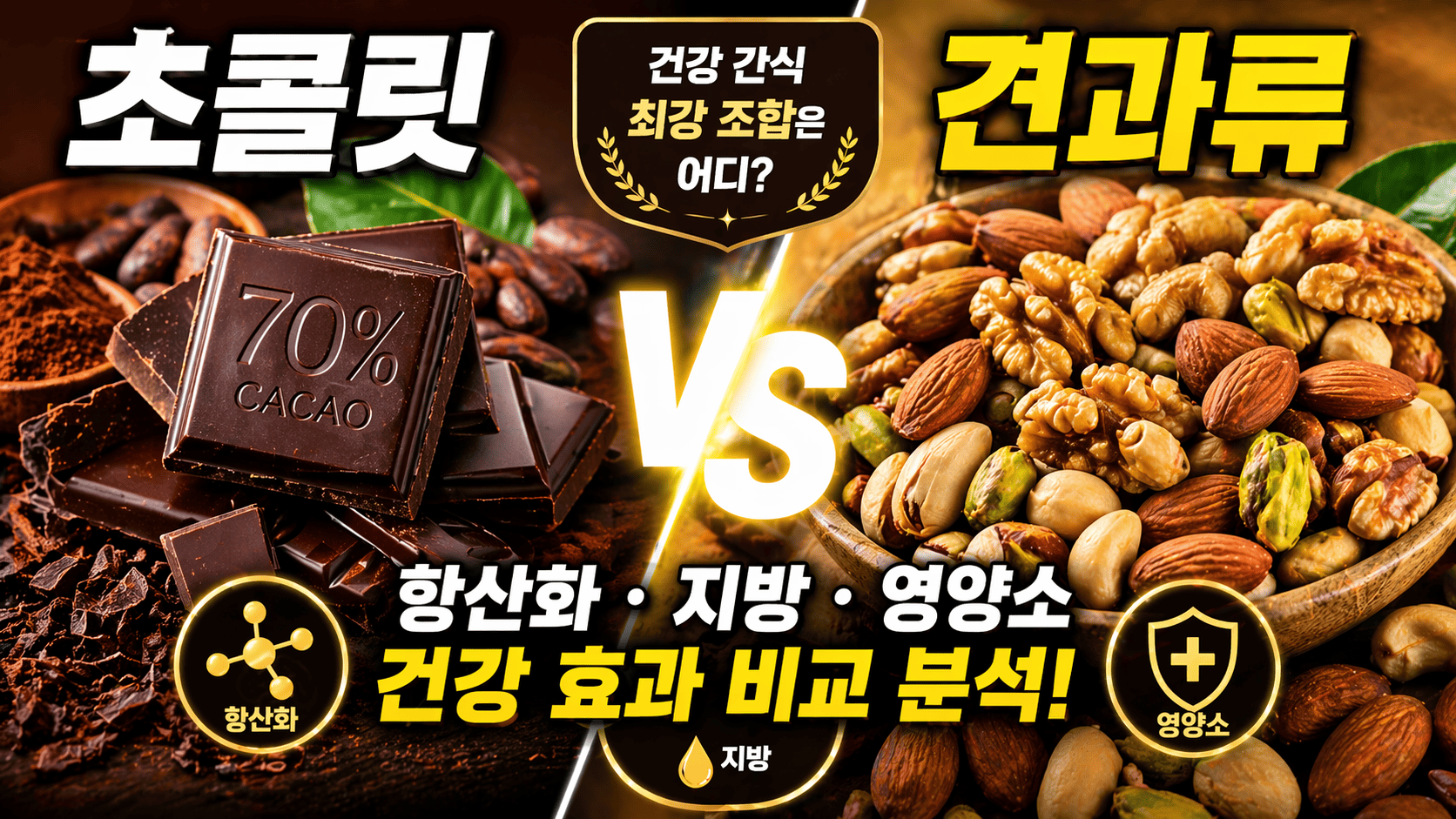 초콜릿 vs 견과류 건강 비교 (항산화, 지방, 영양소)