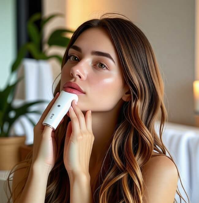 셀레뉴를-얼굴에-사용하고있는-여자-사진입니다.