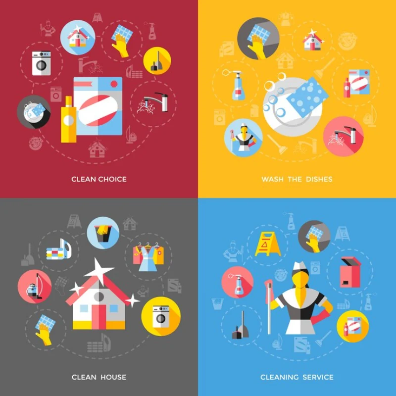 집의 세균을 억제하는 청소 장비와 물건들