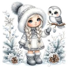 눈-내리는-겨울에-요정같은-소녀가-손에-장갑을끼고-새와-함께있는-평화로운-모습