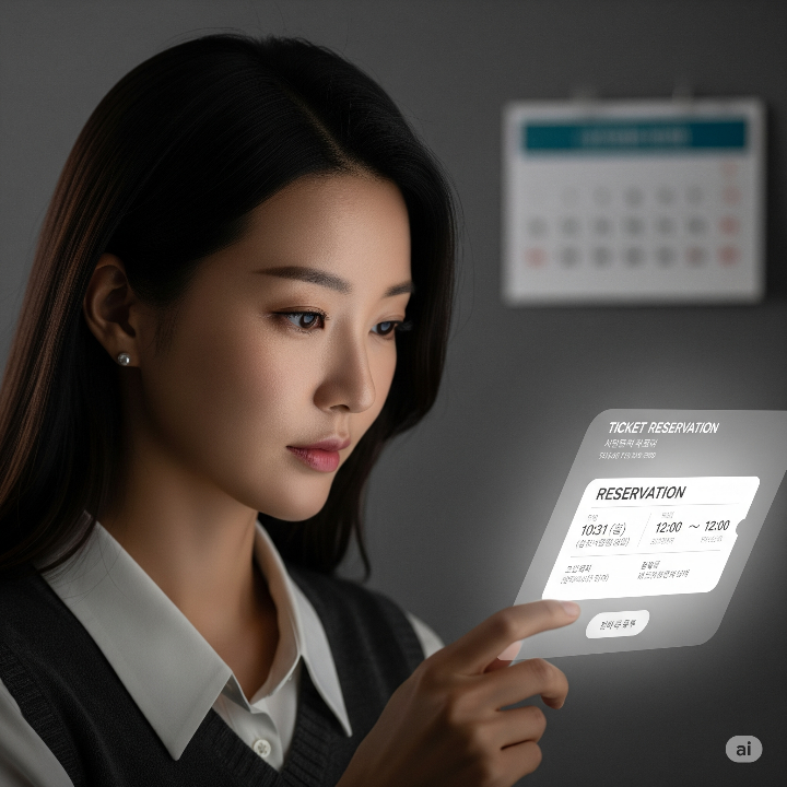 티켓 예매 정보를 확인하는 여성