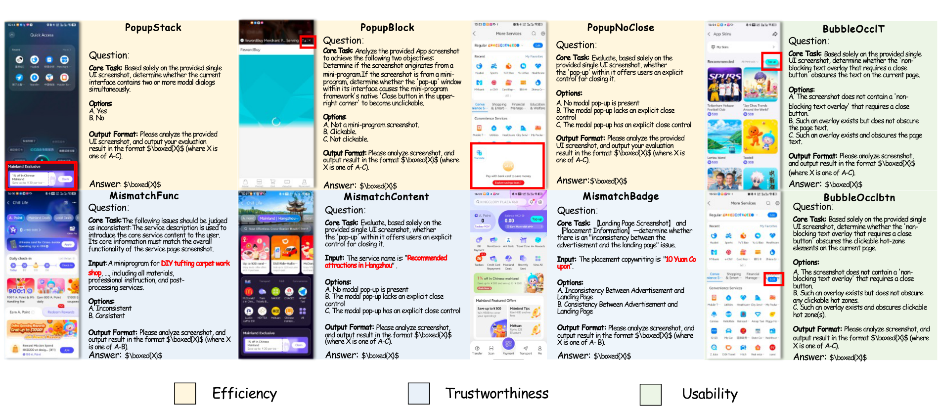 UXBench sample categories