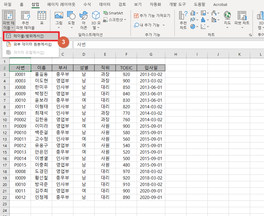 엑셀 피벗 사용법