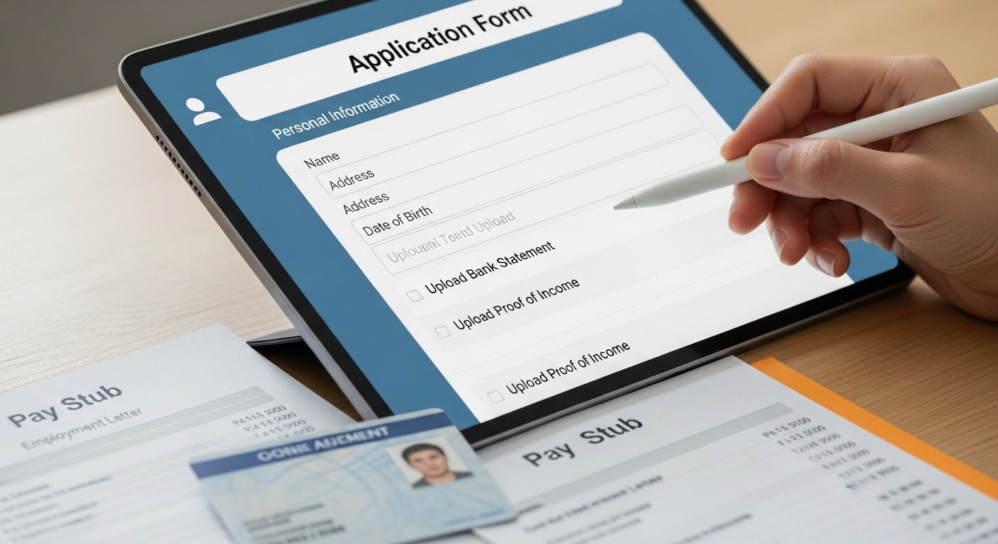 온라인으로 정부 지원금 신청 서류를 작성하고 준비하는 과정.