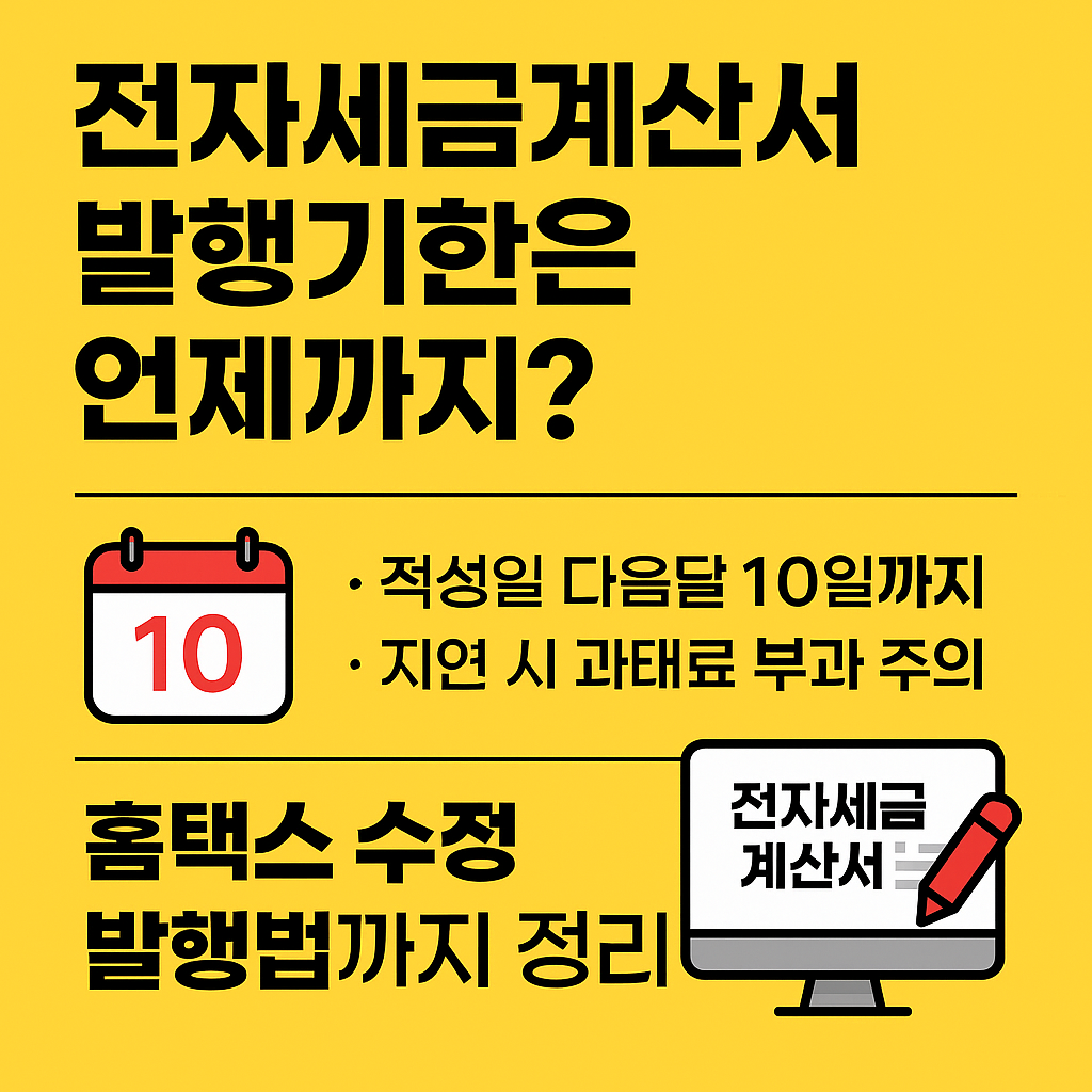<p style="display:none;">전자세금계산서 발행 기한은 언제까지? 
지연 시 과태료 부과 주의 
홈택스 수정 발행법까지 정리!</p>