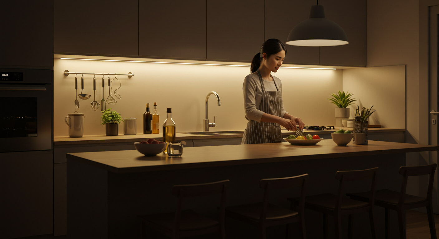 LED 조명으로 분위기 업된 주방