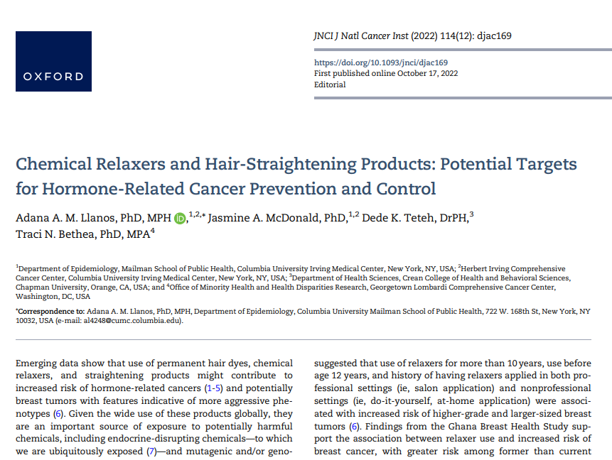 미국의 스트레이트 펌과 유방암 관련 논문 초록