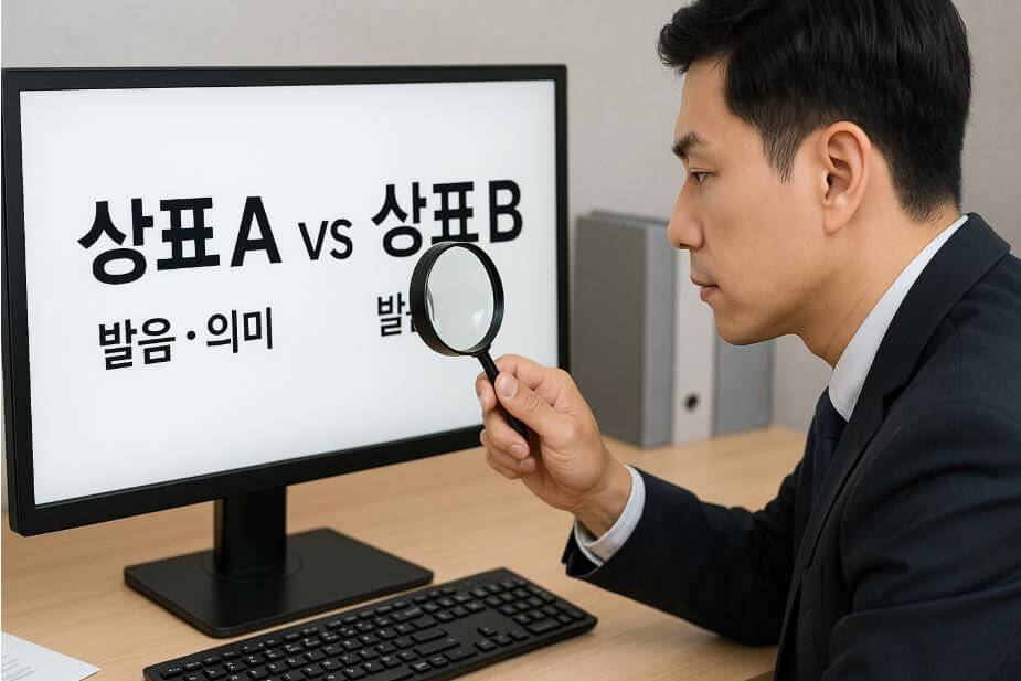 동일&middot;유사 상표를 비교하는 심사 장면