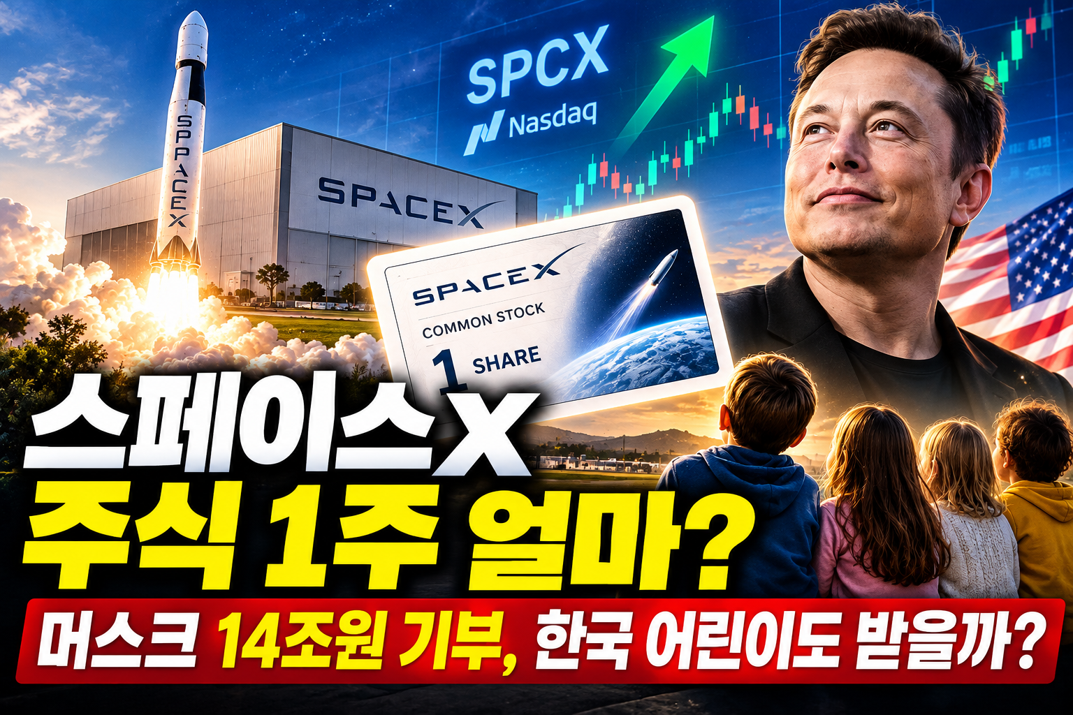 스페이스X 주식 1주 가격과 일론 머스크의 14조원 규모 미국 어린이 주식 기부 계획, 한국 어린이 지급 가능성
