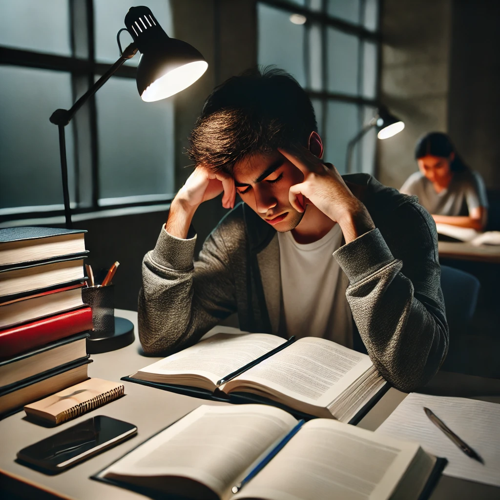 두통으로 힘들어하는 학생