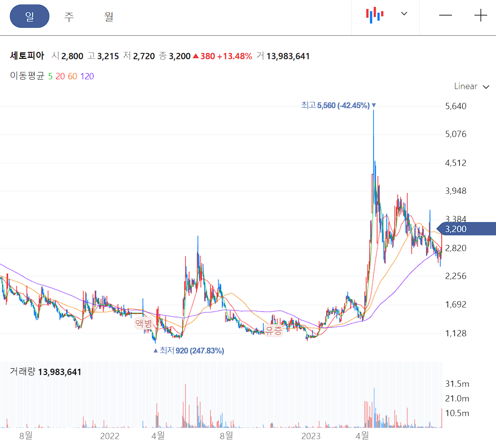 세토피아 일봉 차트