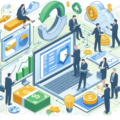 성장과 변화에 관련된 경제 아이콘들이 포함된 이미지.