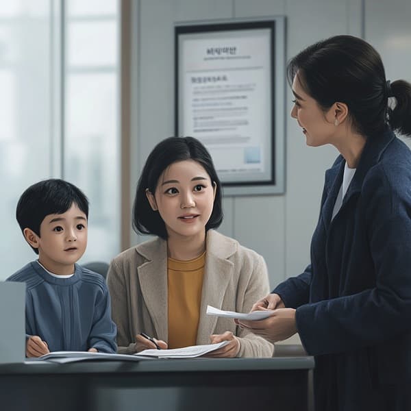 위기 상황 상담 중인 한국인 한부모 가정