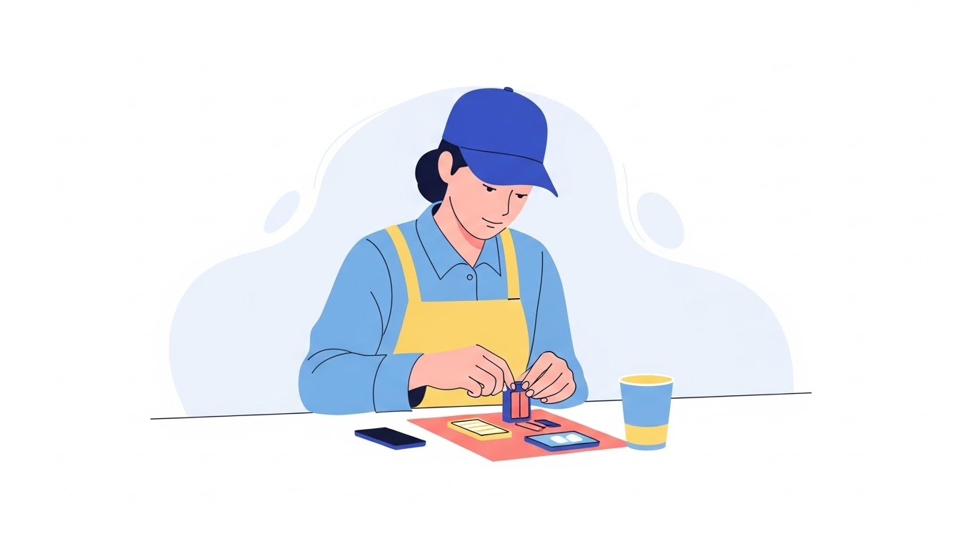 집에서 손부업알바 작업을 하는 직장인의 모습, 손부업알바는 장소 제약 없이 시작할 수 있어 좋습니다.