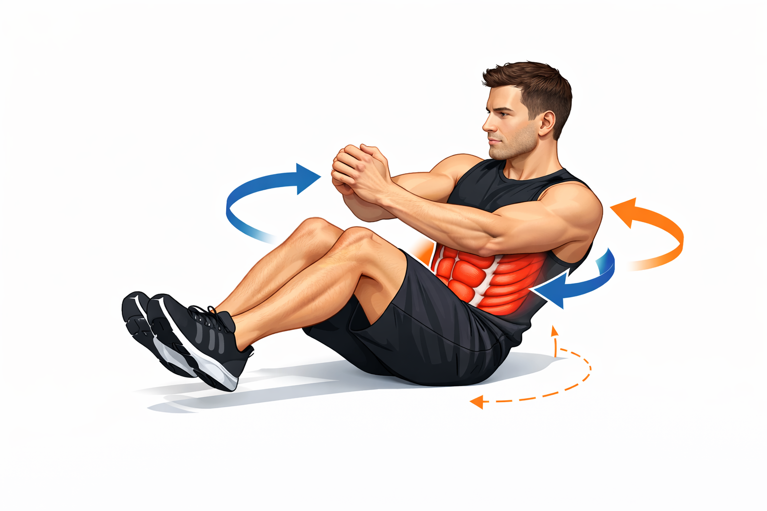 러시안 트위스트 복사근 수축 코어 회전 운동