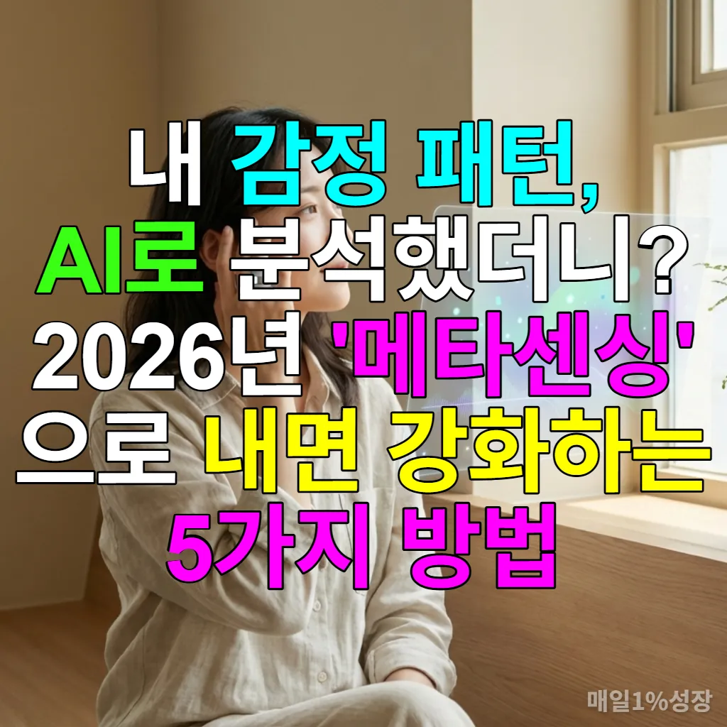 AI 기술을 통해 자신의 감정을 분석하며 내면을 강화하는 한국 여성의 모습